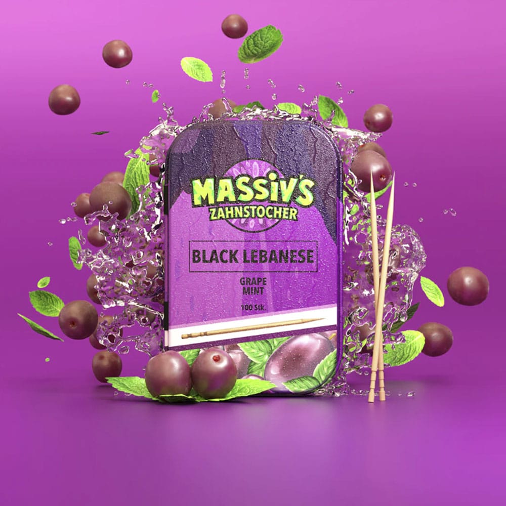 Massiv's Zahnstocher Black Lebanese – Grape Mint – Metalldose mit 100 Stück