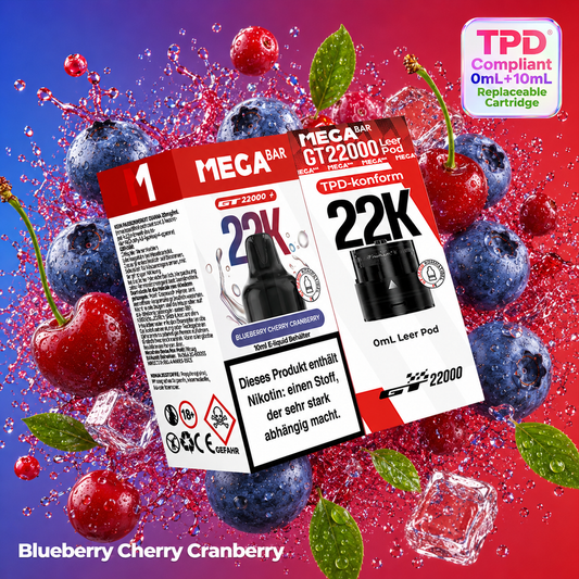 NEU – MEGABAR GT 22000 Pods Blueberry Cherry Cranberry 20 mg