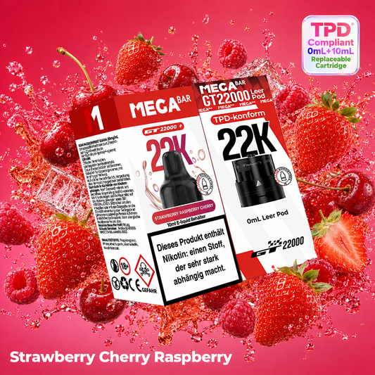 NEU – MEGABAR GT 22000 Pods Strawberry Raspberry Cherry 20 mg